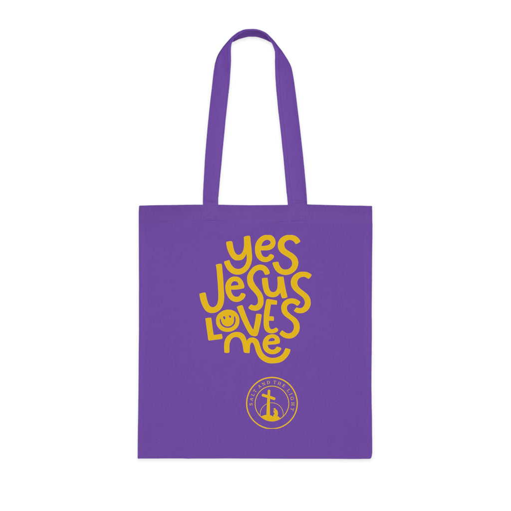 Christian Tote Bag — “Yes Jesus Loves Me” Blue Cotton Shopper