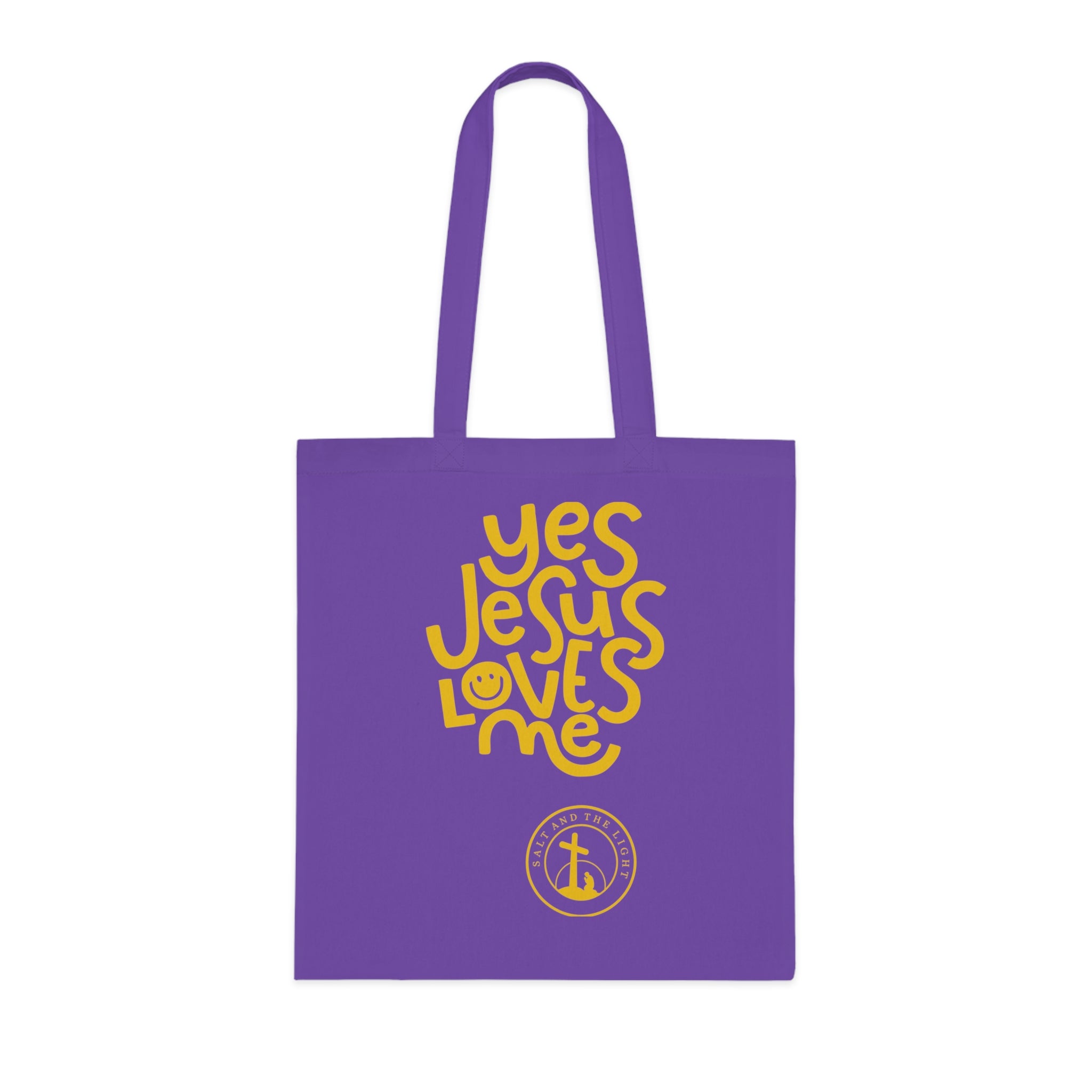 Christian Tote Bag — “Yes Jesus Loves Me” Blue Cotton Shopper