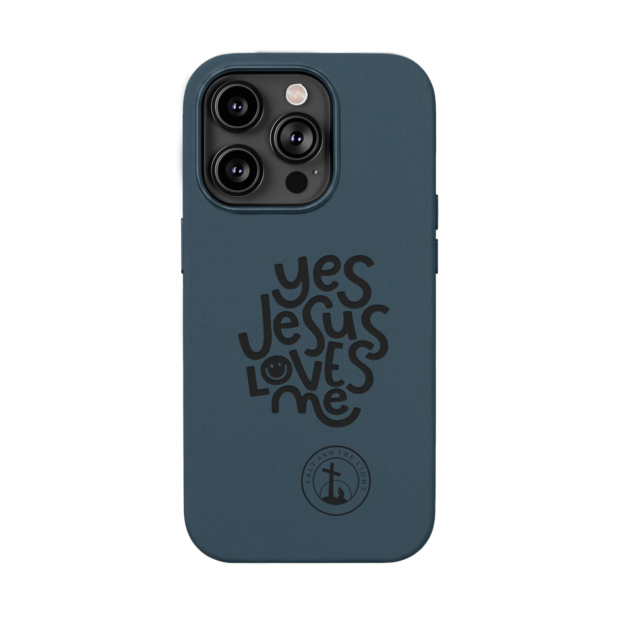 PU Leather Phone Case — Embossed “Yes Jesus Loves Me” Christian Design