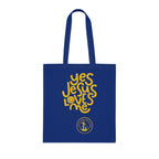 Christian Tote Bag — “Yes Jesus Loves Me” Blue Cotton Shopper