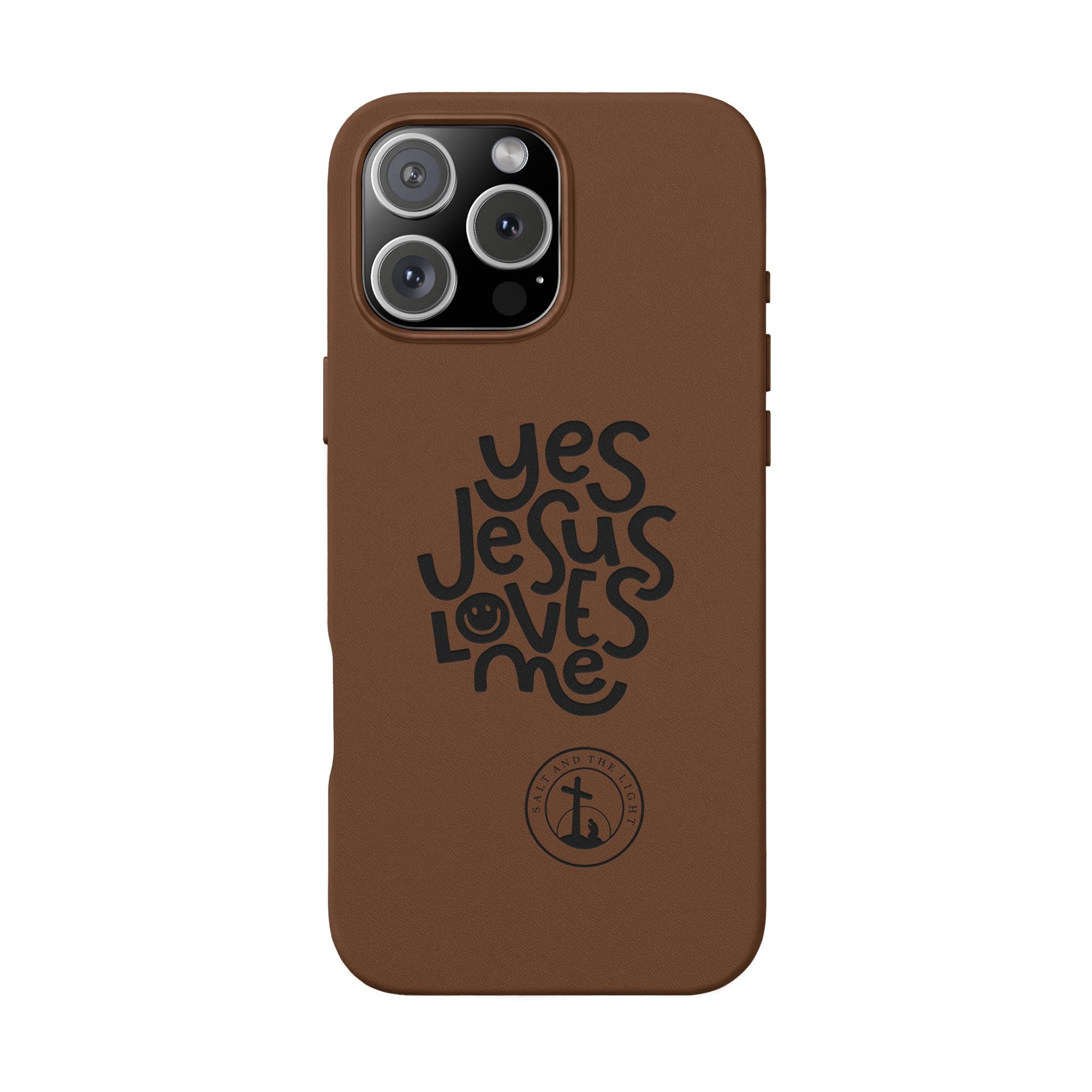 PU Leather Phone Case — Embossed “Yes Jesus Loves Me” Christian Design
