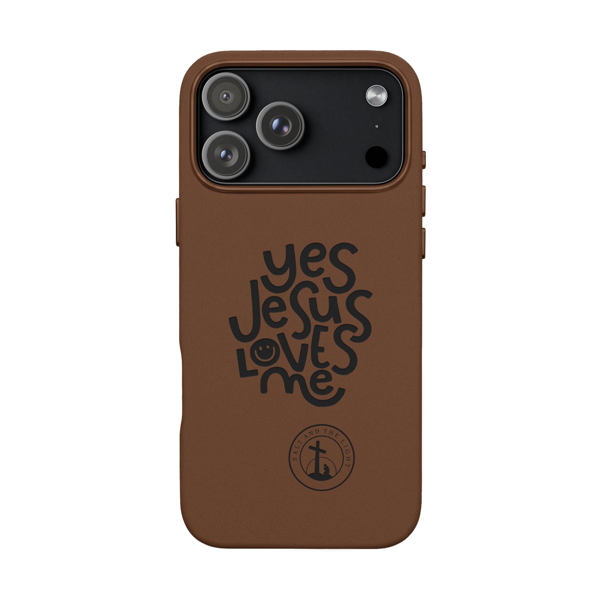 PU Leather Phone Case — Embossed “Yes Jesus Loves Me” Christian Design
