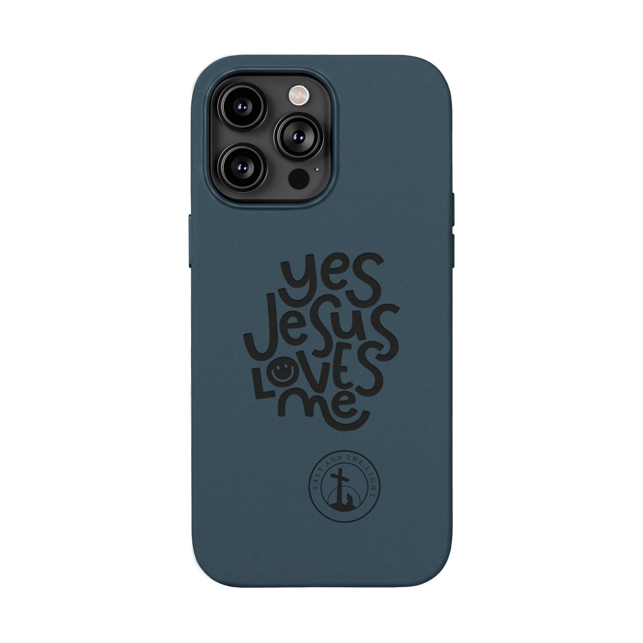 PU Leather Phone Case — Embossed “Yes Jesus Loves Me” Christian Design