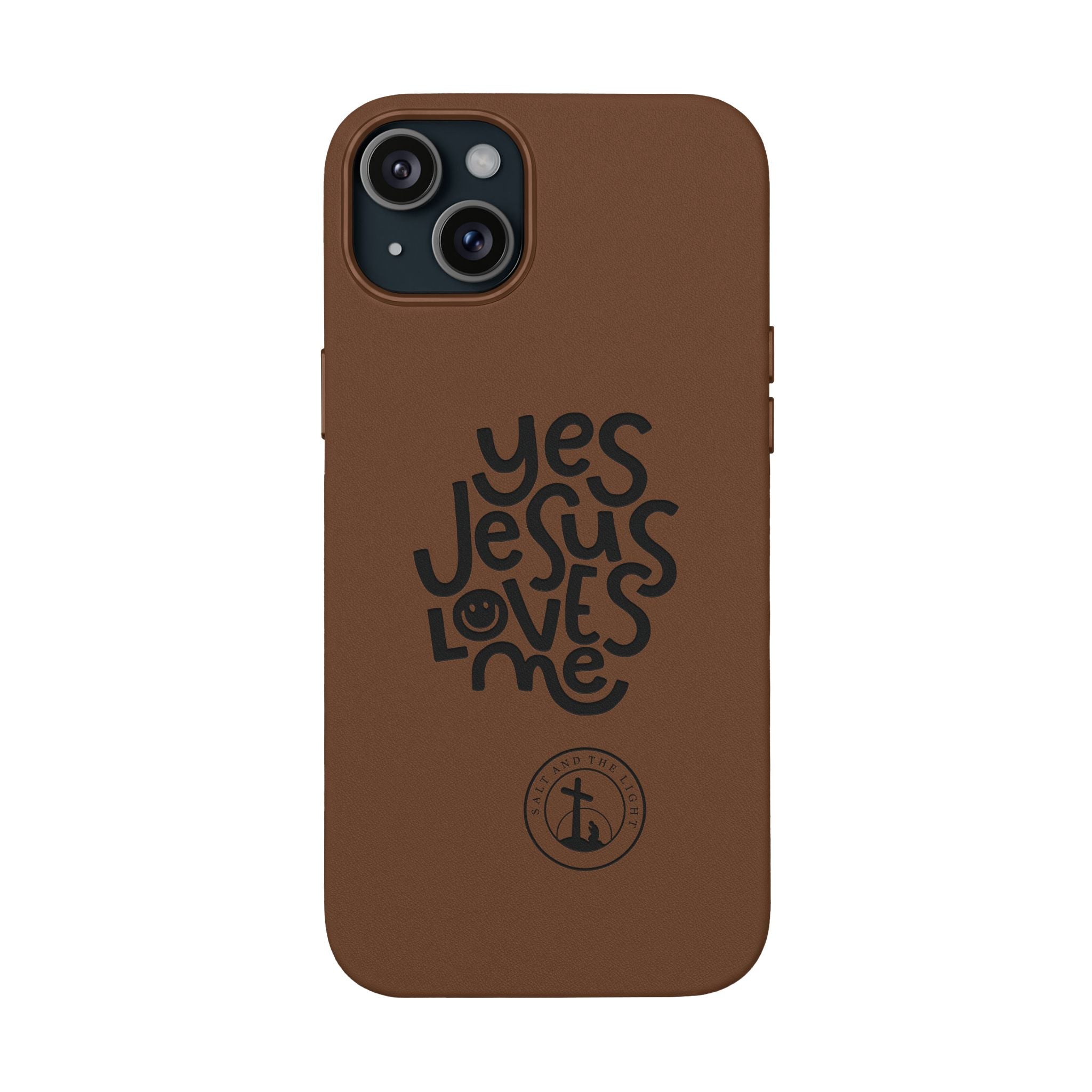 PU Leather Phone Case — Embossed “Yes Jesus Loves Me” Christian Design
