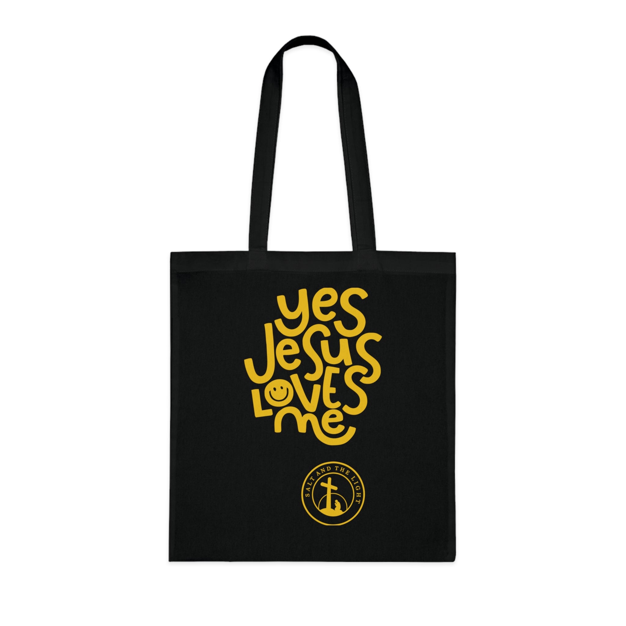 Christian Tote Bag — “Yes Jesus Loves Me” Blue Cotton Shopper