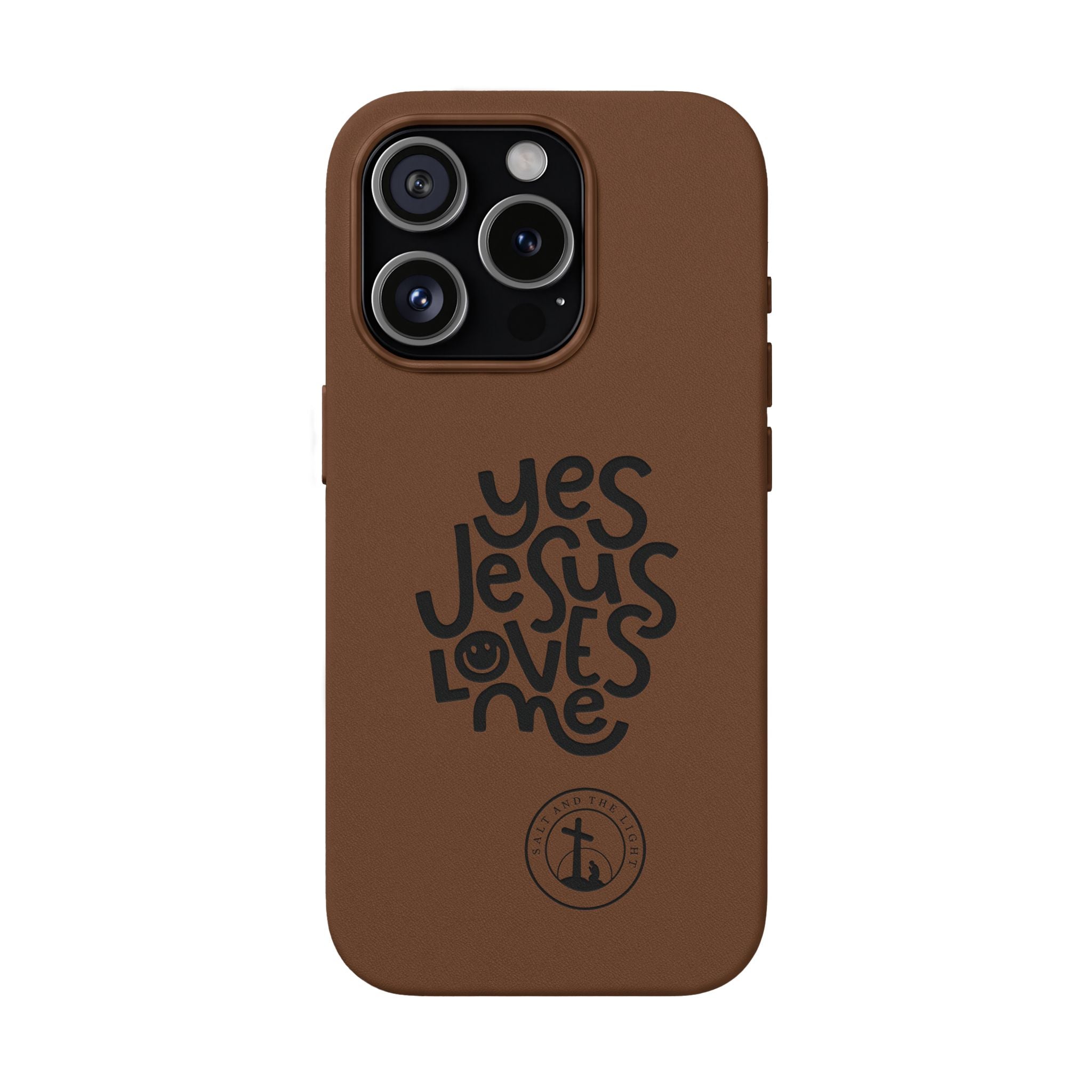 PU Leather Phone Case — Embossed “Yes Jesus Loves Me” Christian Design