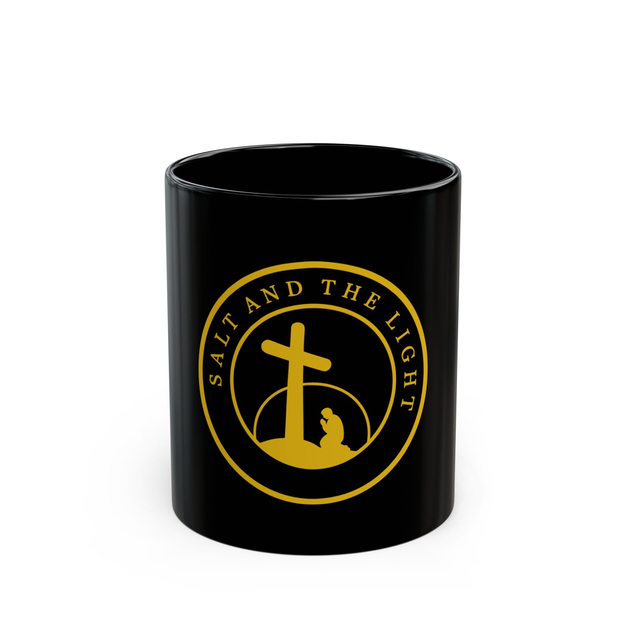 Christian Cross Coffee Mug — "Salt and the Light" Black Ceramic Mug