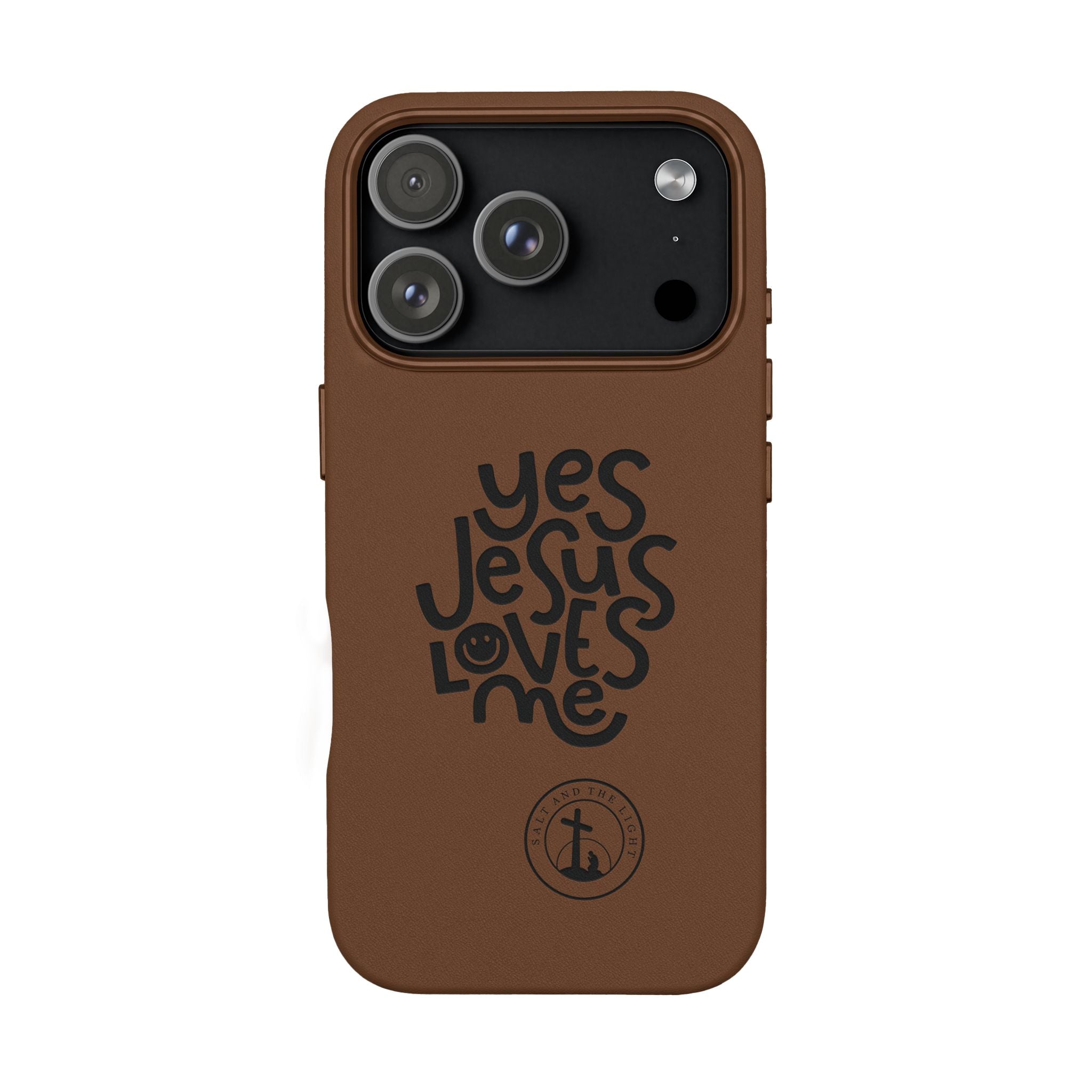 PU Leather Phone Case — Embossed “Yes Jesus Loves Me” Christian Design