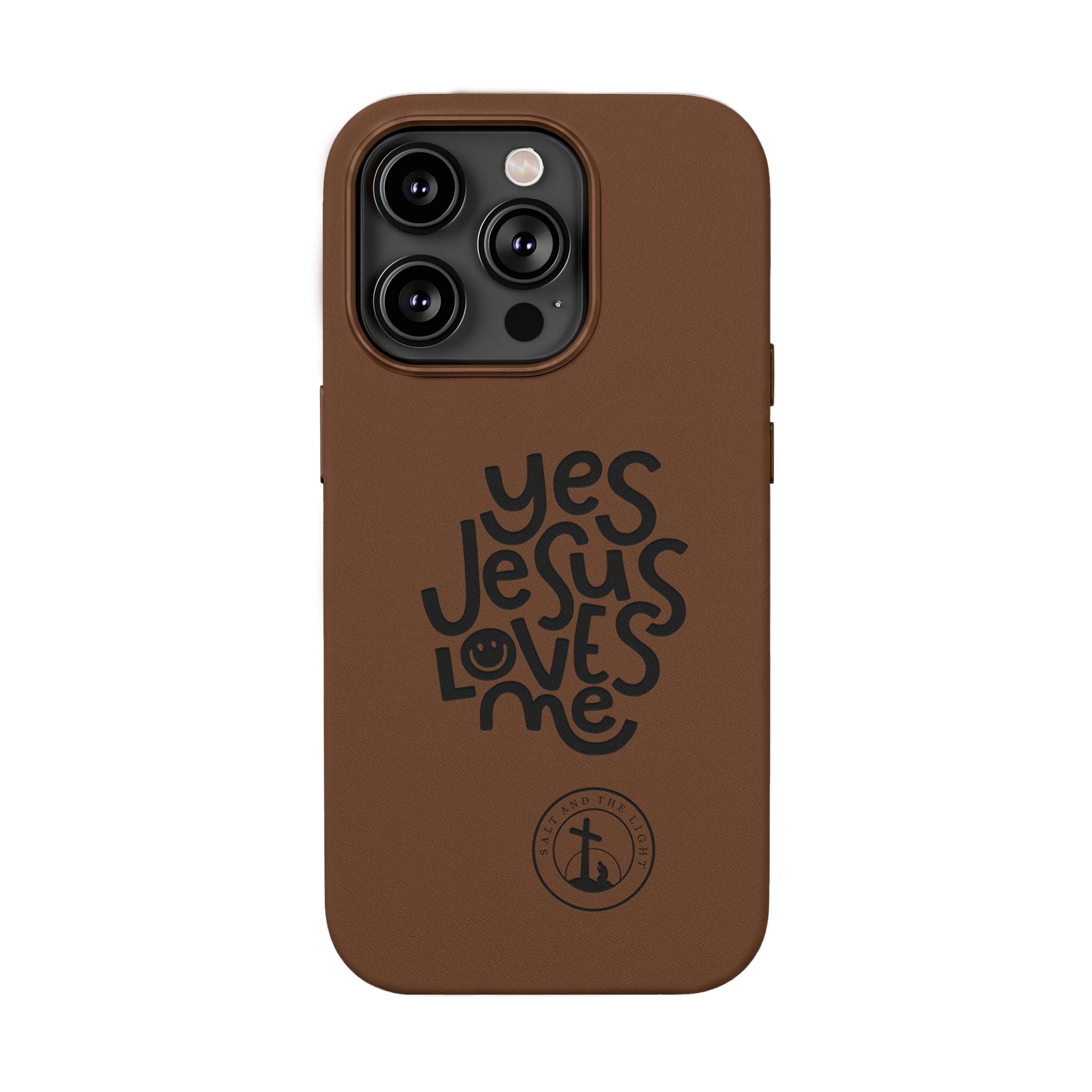 PU Leather Phone Case — Embossed “Yes Jesus Loves Me” Christian Design