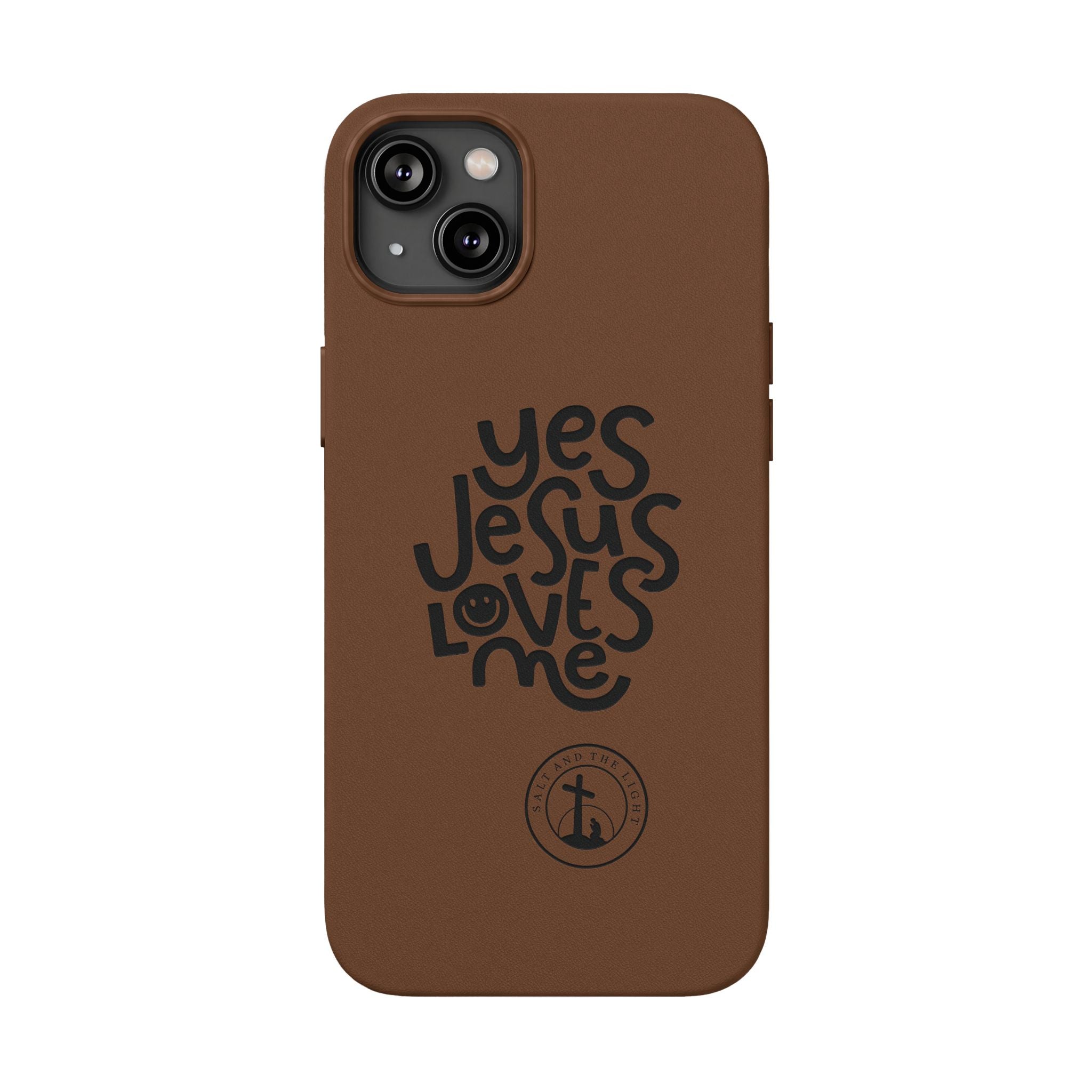 PU Leather Phone Case — Embossed “Yes Jesus Loves Me” Christian Design
