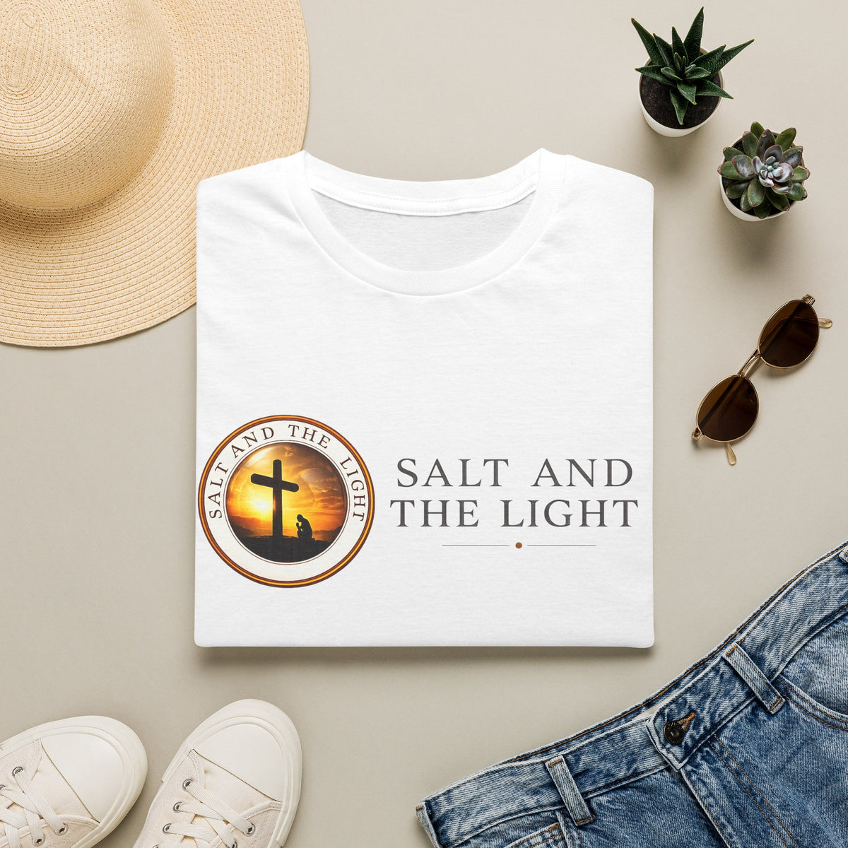 SALT AND THE LIGHT CHRISTIAN T-SHIRT – WHITE FAITH INSPIRED LOGO TEE