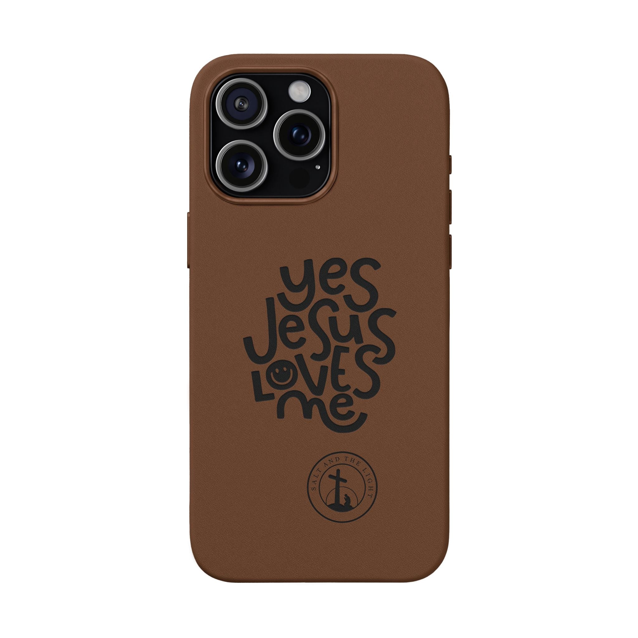 PU Leather Phone Case — Embossed “Yes Jesus Loves Me” Christian Design