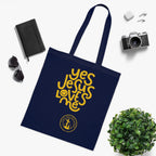 Christian Tote Bag — “Yes Jesus Loves Me” Blue Cotton Shopper