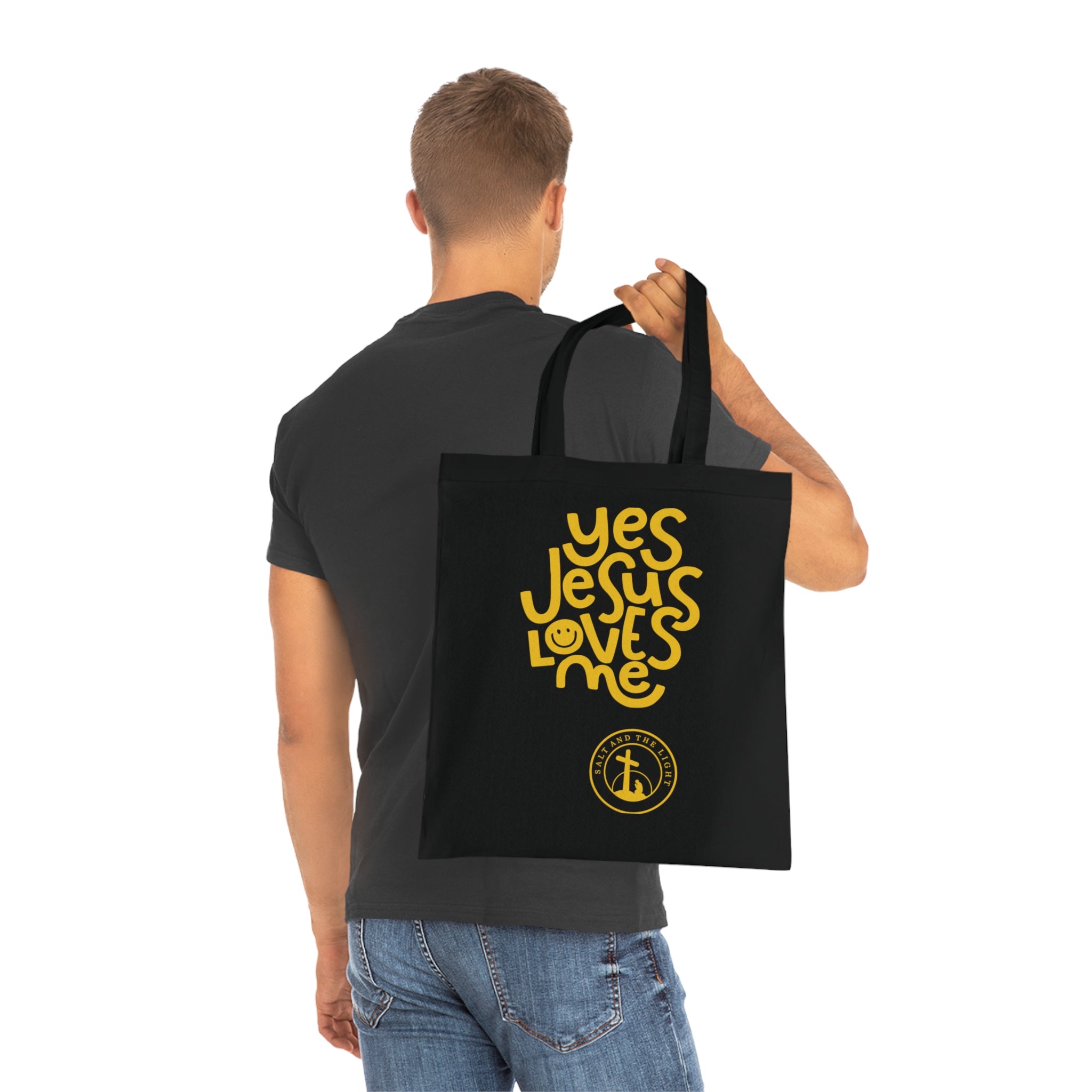 Christian Tote Bag — “Yes Jesus Loves Me” Blue Cotton Shopper