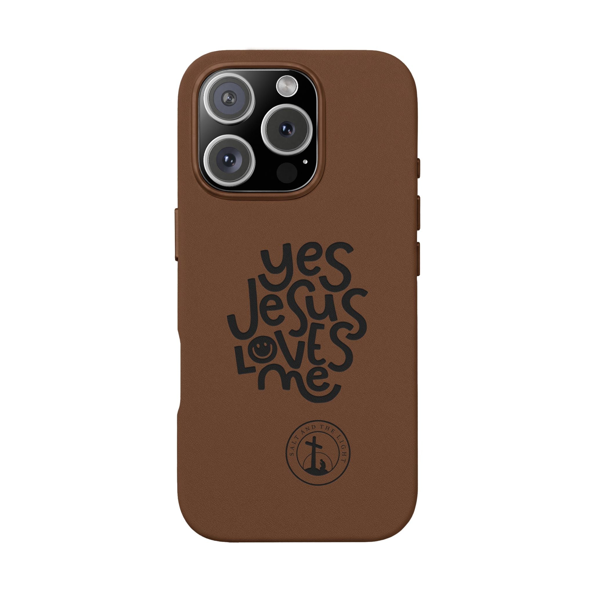 PU Leather Phone Case — Embossed “Yes Jesus Loves Me” Christian Design