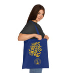 Christian Tote Bag — “Yes Jesus Loves Me” Blue Cotton Shopper