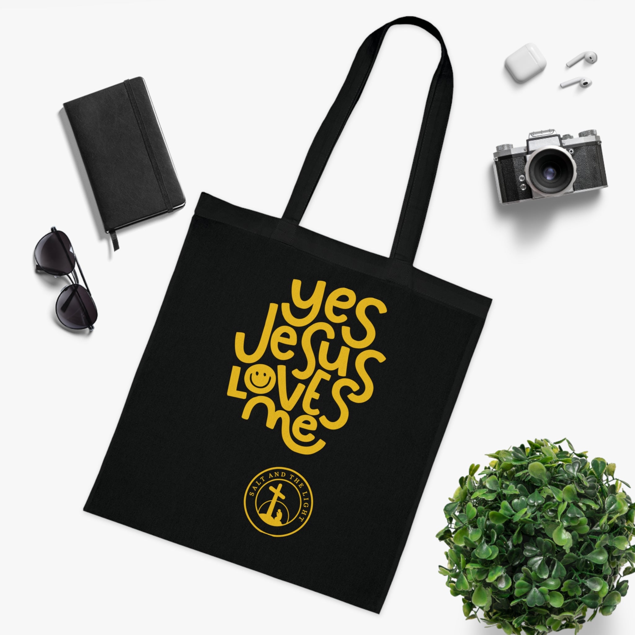Christian Tote Bag — “Yes Jesus Loves Me” Blue Cotton Shopper