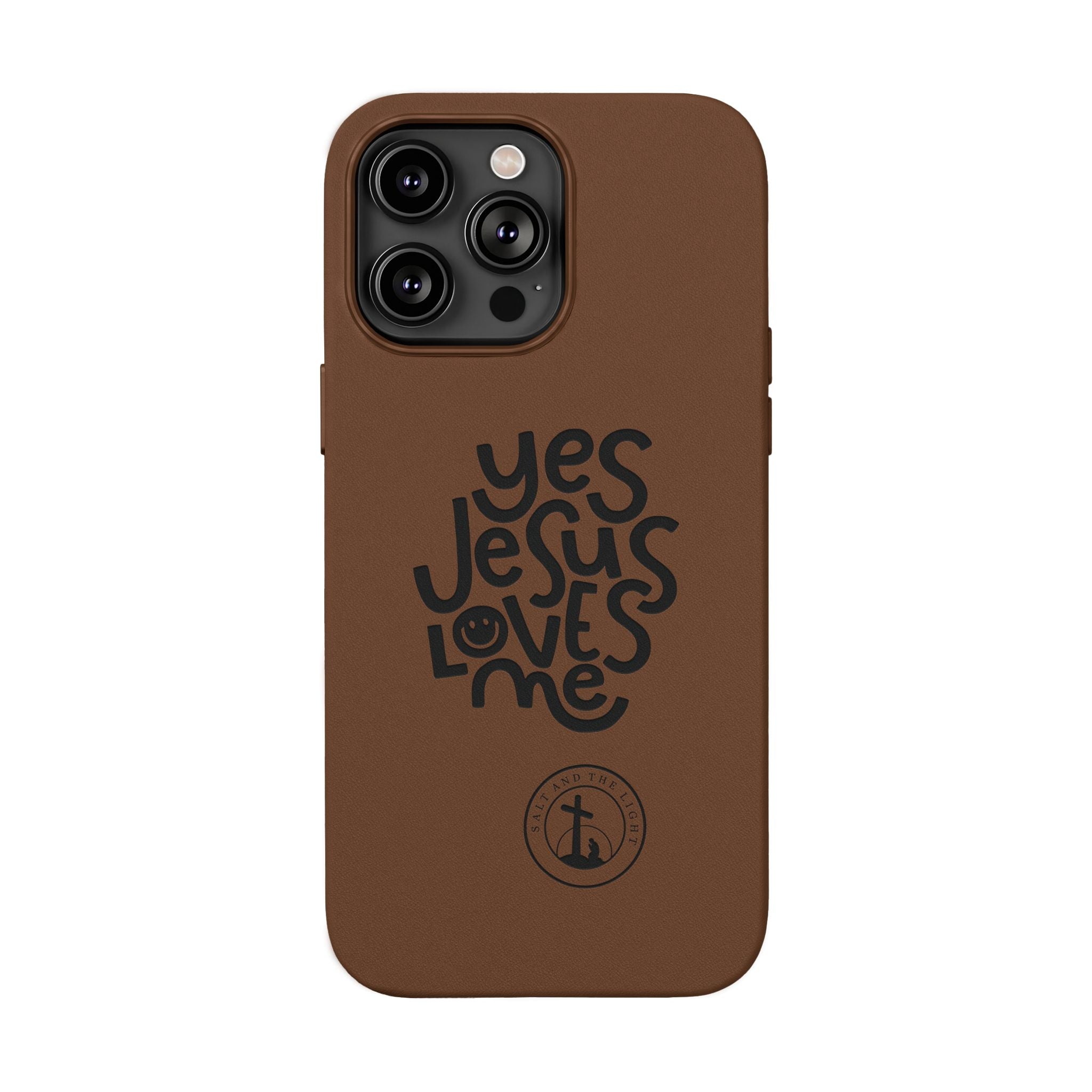 PU Leather Phone Case — Embossed “Yes Jesus Loves Me” Christian Design