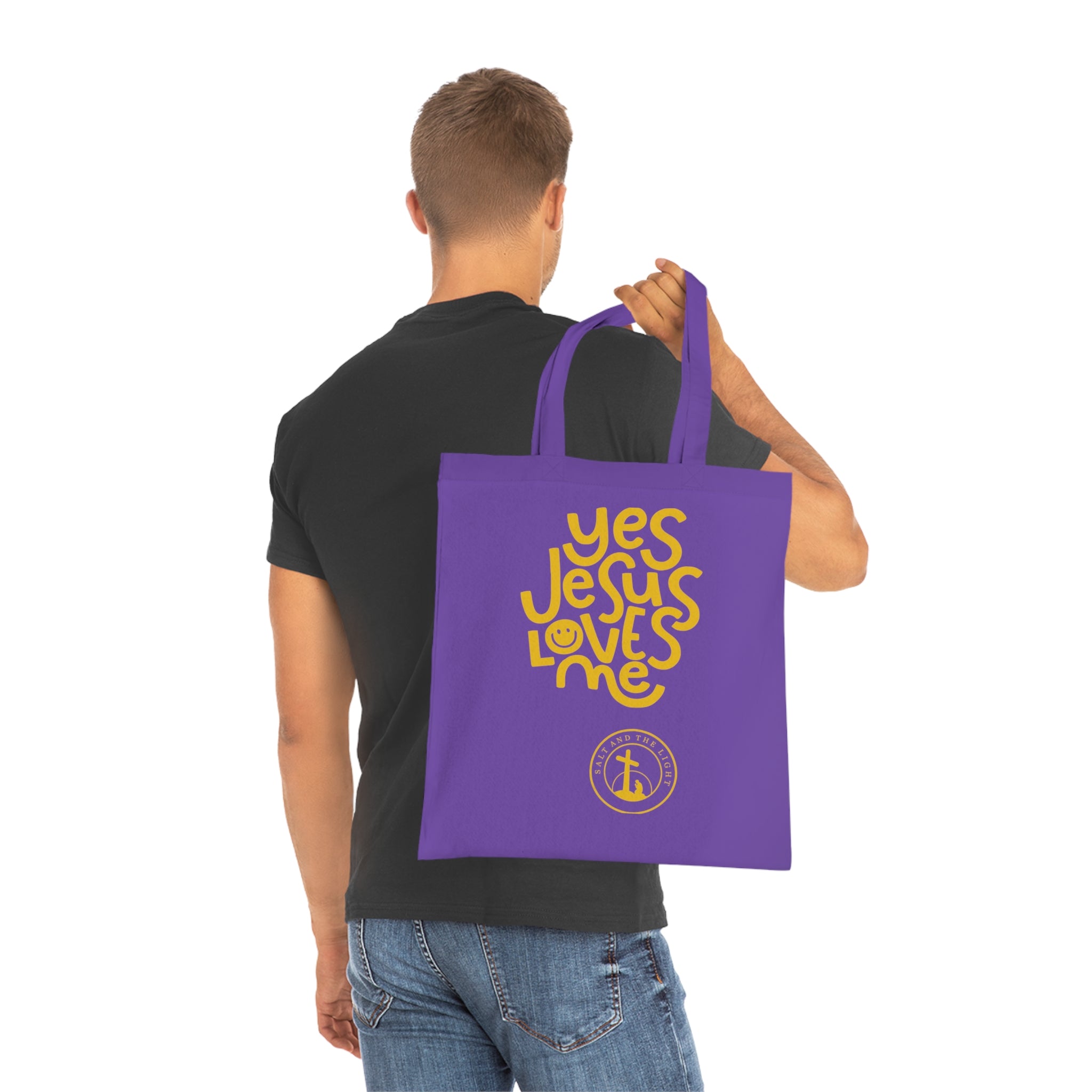 Christian Tote Bag — “Yes Jesus Loves Me” Blue Cotton Shopper